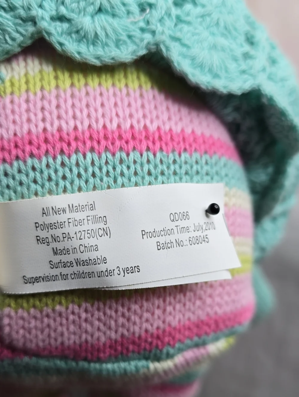 Maison Chic Knit Stuffed Doll W/Baby Crochet Sweater Striped Bright Colors 17